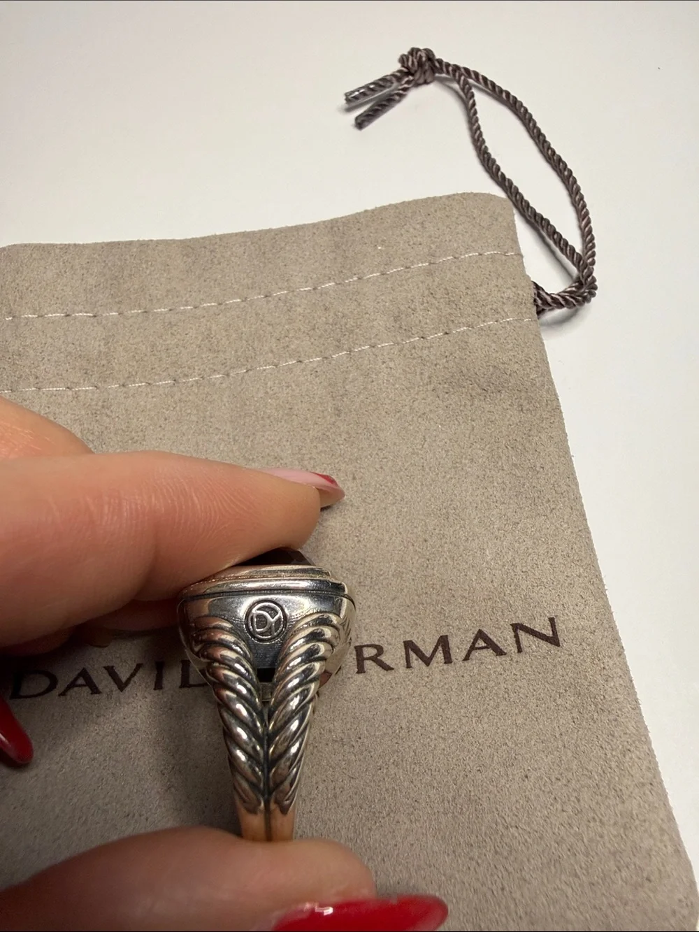 David Yurman Sterling Silver Ring with Black Onyx and Diamond Halo